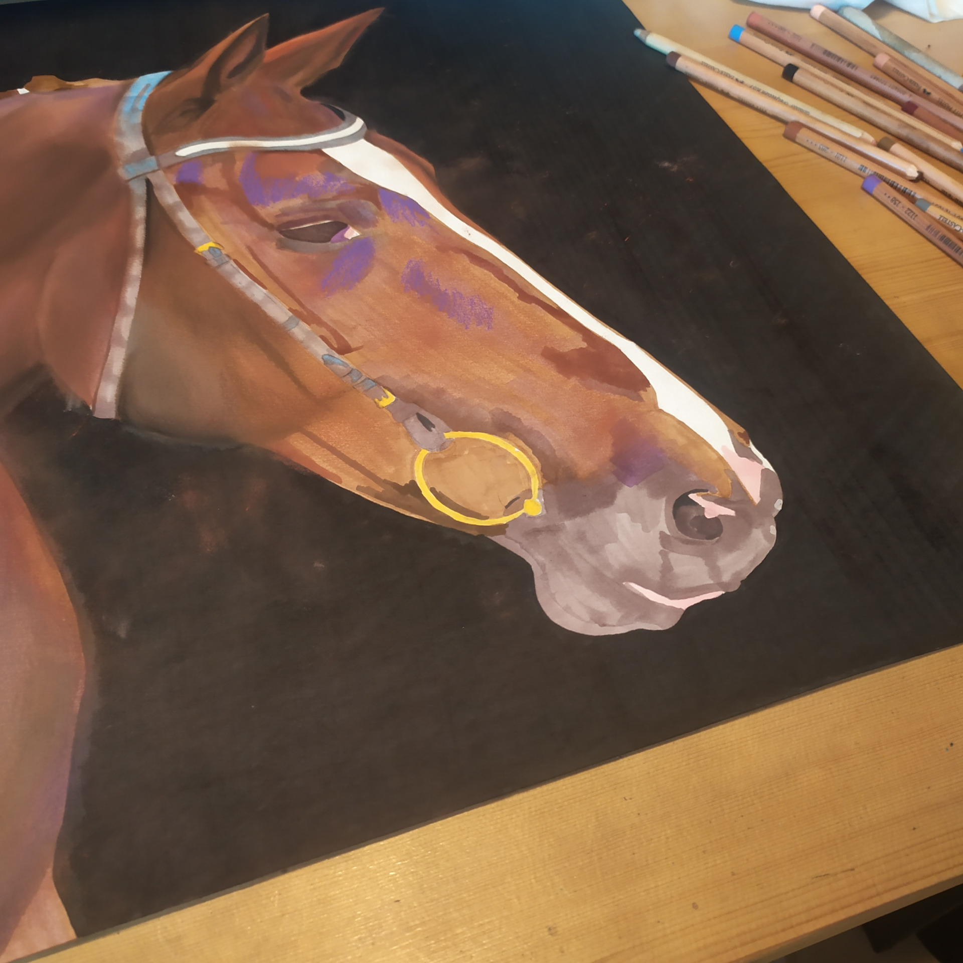 Appliquation du pastel sur les couches de maqueur à alcool